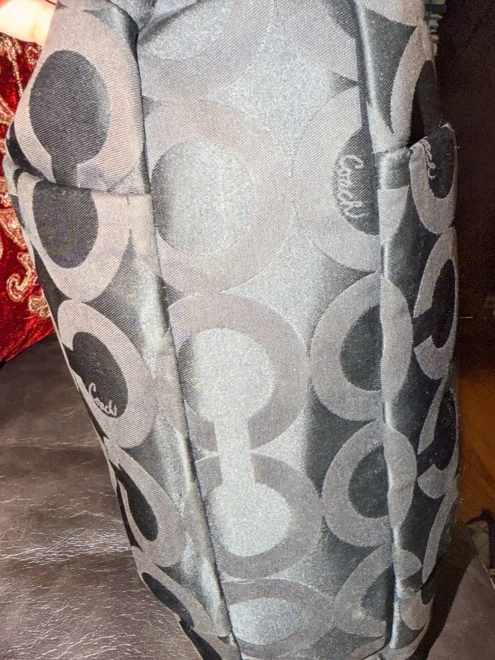 Coach Madison Isabelle Shoulder Bag in black and bronze Op Art Sateen Fabric.